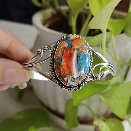 Women's Retro Oval Natural Turquoise Bracelet