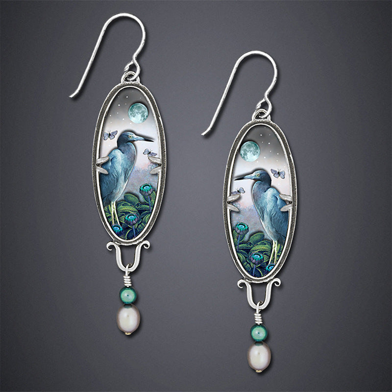 Creative Women's Palace Retro Bird Flower Earrings
