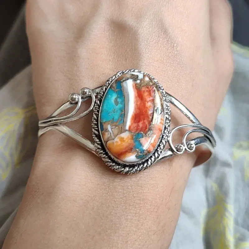 Women's Retro Oval Natural Turquoise Bracelet